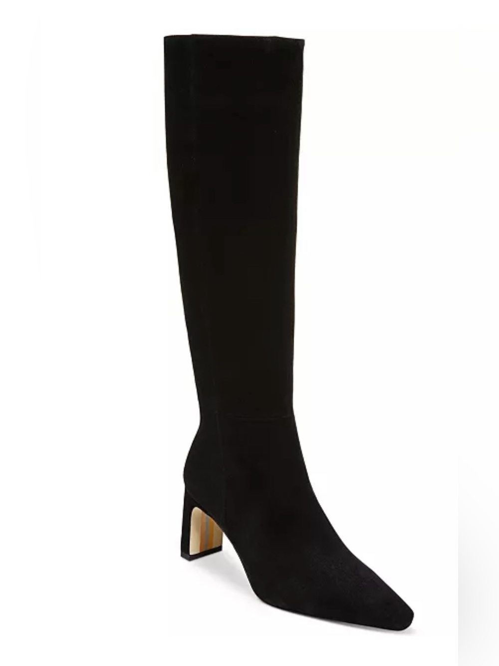 Sam Edelman Sylvia Classic Black Knee-High Block Heel Boot leather suede